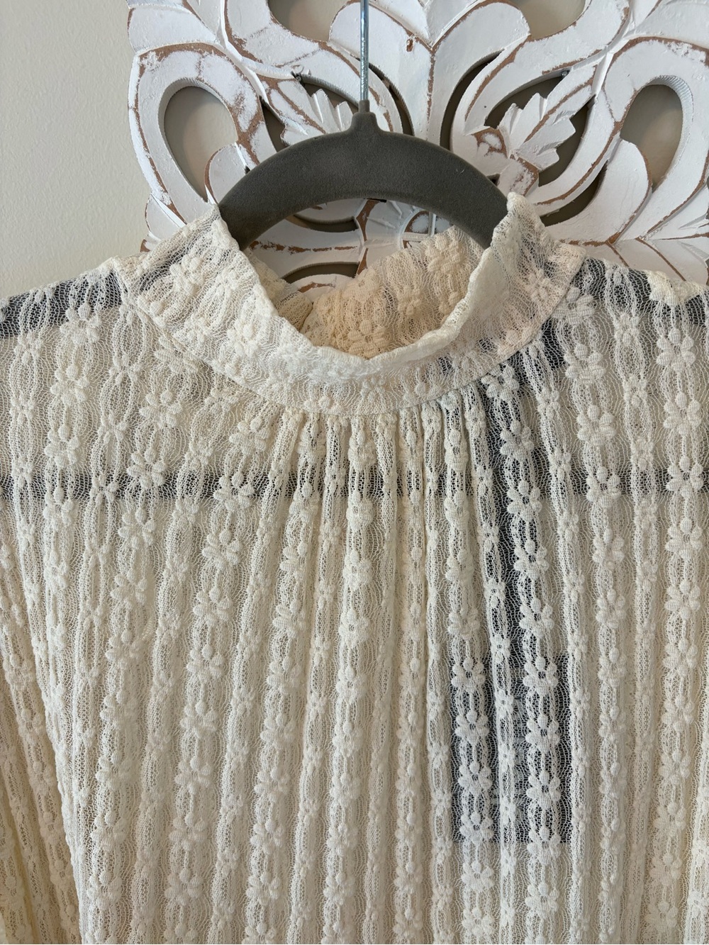 Ivory Lace Ruffle High-Neck Blouse - Picture 6 of 16